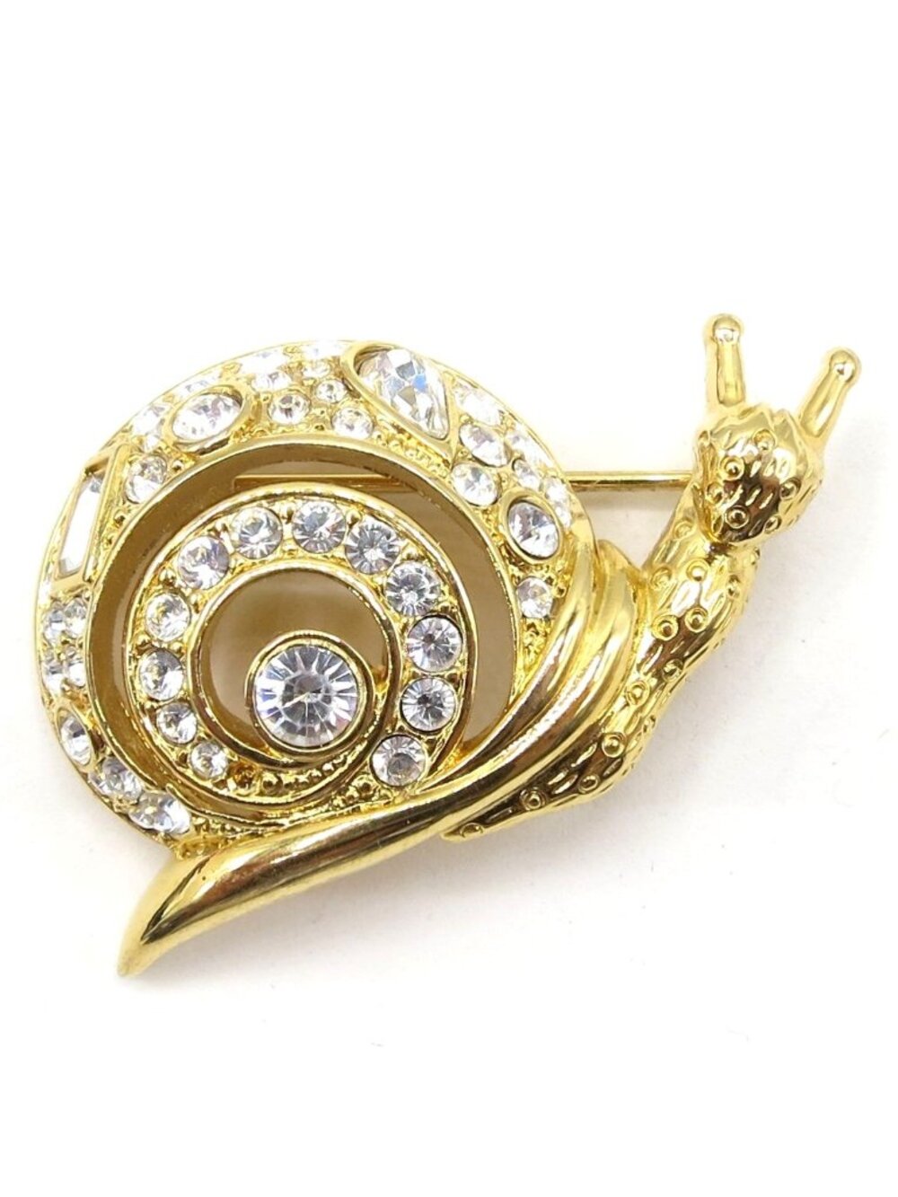 Swarovski Clear Crystal Rhinestone Gold Tone Snail Brooch Pin Signed